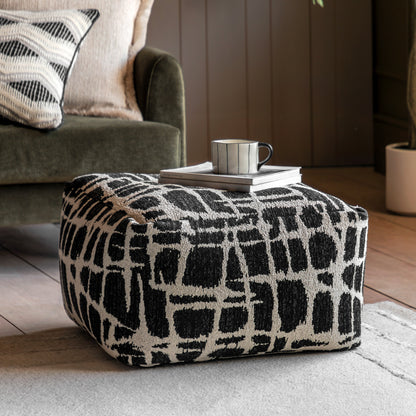 Gallery Direct Elara Jacquard Pouffe Slate 550x550x350mm - styled beside a sofa
