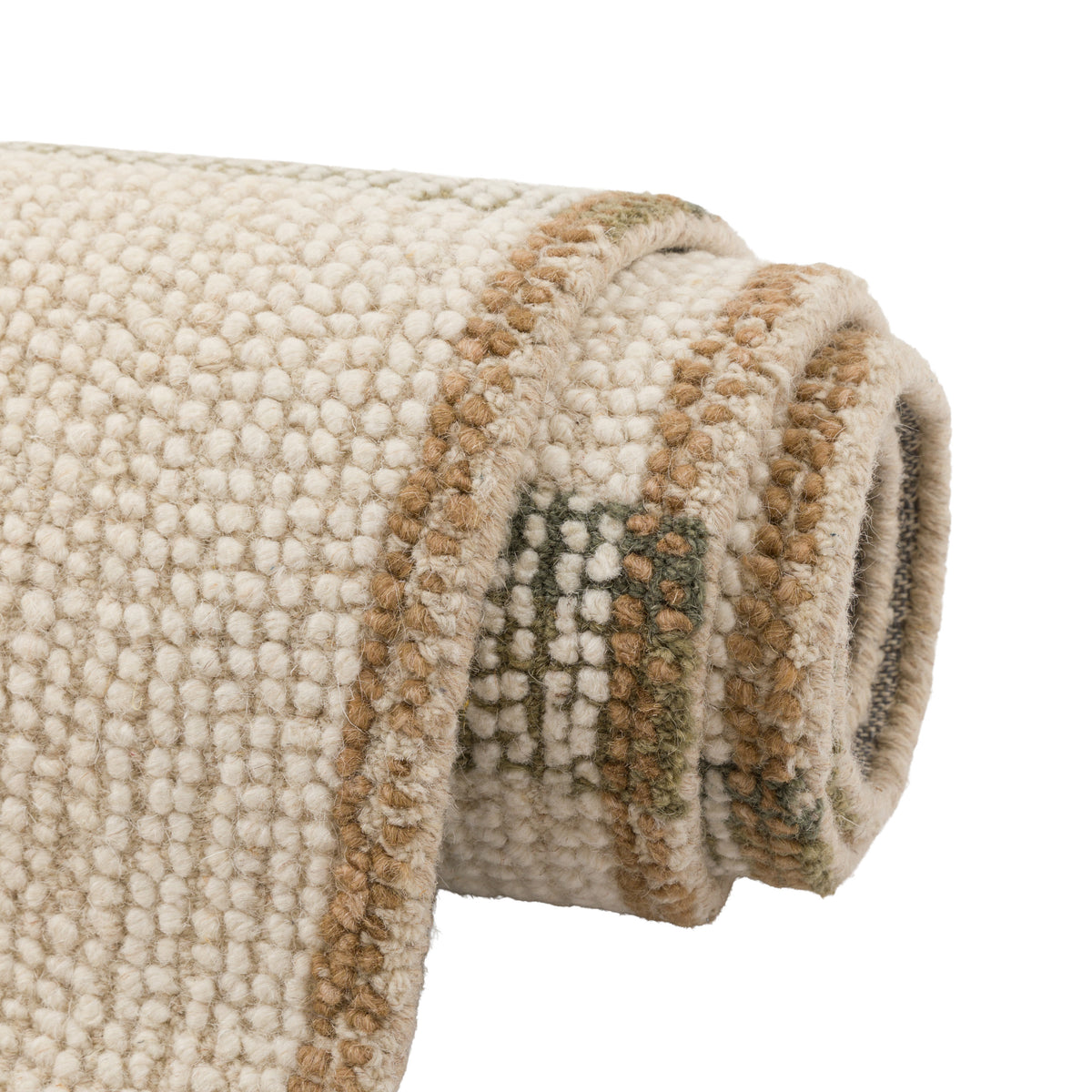 Gallery Direct Solis Check Rug Ivory - rolled rug showing weave and pile texture