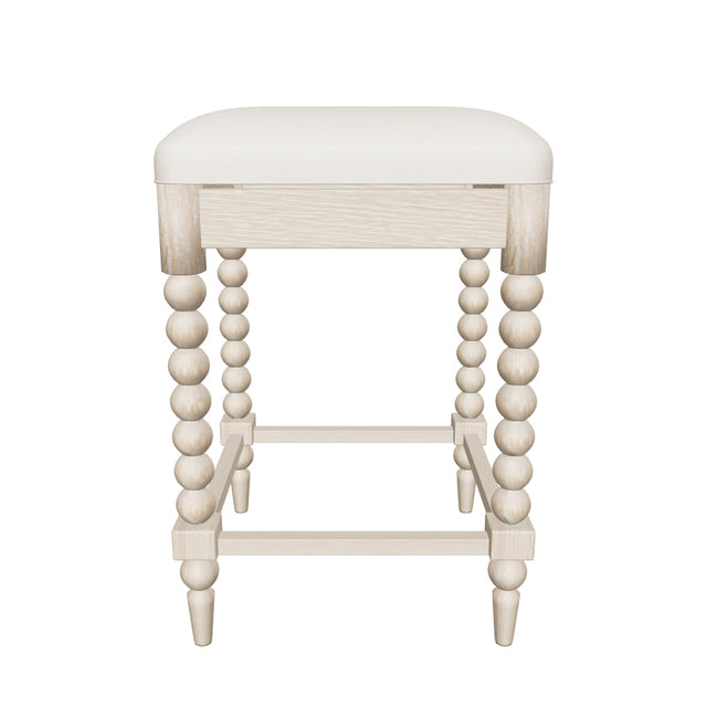 Photo-based approximate Artisan biscuit upholstered bar stool, nominal 46 x 46 x 68.5 cm. Review sample.