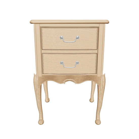 Chic weathered bedside — approximate photo-derived private AR review, 47 × 40 × 69.5 cm; carving depth, rear joinery and grain registration are estimated.