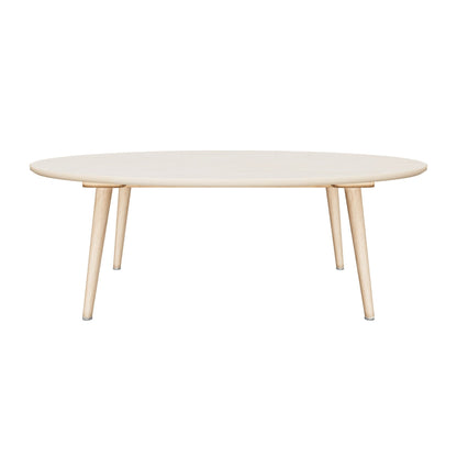 Private photo approximation of Hatfield natural coffee table, nominal 1000 W x 500 D x 350 H mm. Hidden joints, wood registration and lighting estimated; phone AR untested.