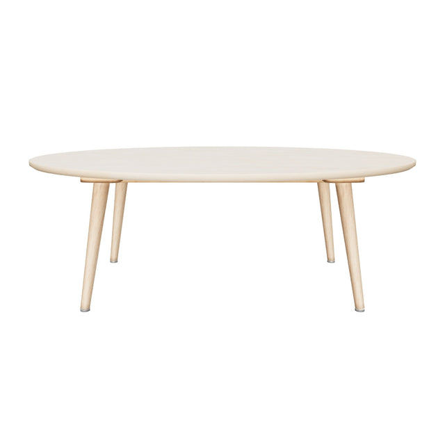 Private photo approximation of Hatfield natural coffee table, nominal 1000 W x 500 D x 350 H mm. Hidden joints, wood registration and lighting estimated; phone AR untested.