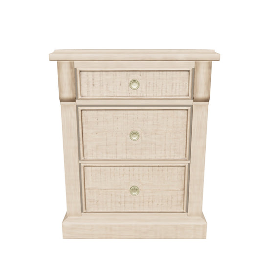 Approximate photo-guided Vancouver 3 Drawer Bedside; W52 x D45 x H65 cm; closed drawers, no room props.