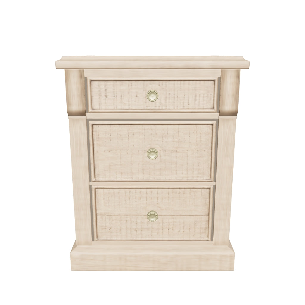 Approximate photo-guided Vancouver 3 Drawer Bedside; W52 x D45 x H65 cm; closed drawers, no room props.