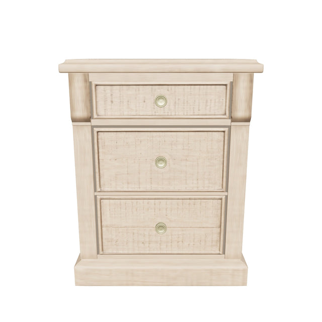 Approximate photo-guided Vancouver 3 Drawer Bedside; W52 x D45 x H65 cm; closed drawers, no room props.