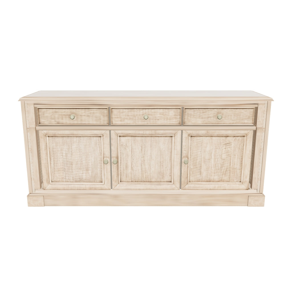 Vancouver three-door three-drawer sideboard. Approximate photo-based 3D preview; nominal 1730 × 475 × 800 mm.