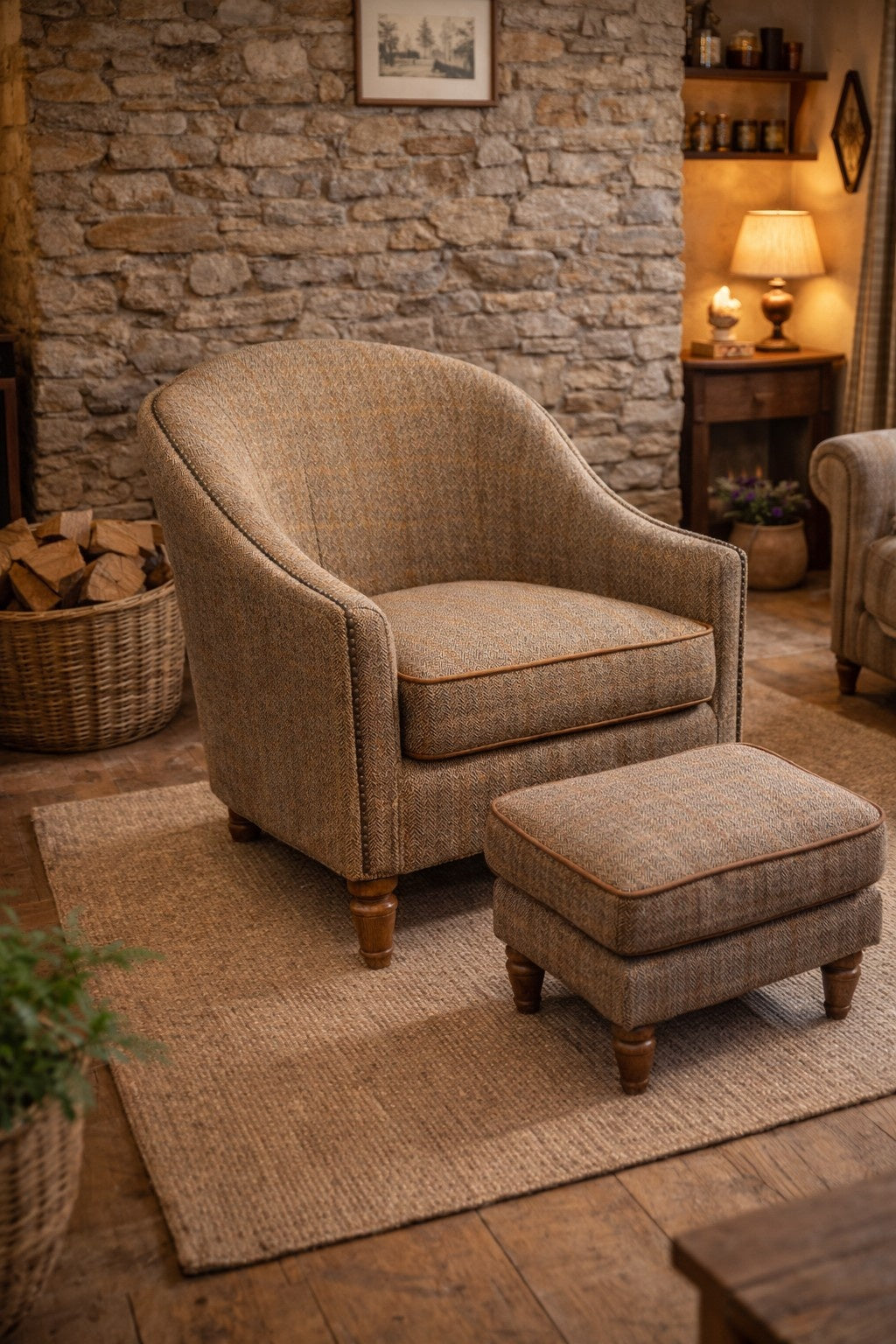 Vintage Sofa Company Alba Chair with Leather Piping — lifestyle setting