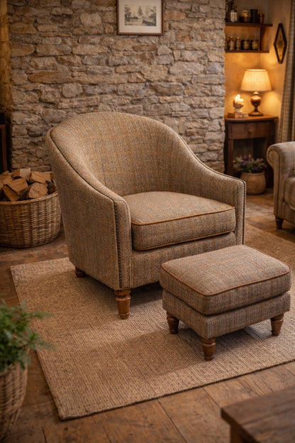 Vintage Sofa Company Alba Chair with Leather Piping — lifestyle setting