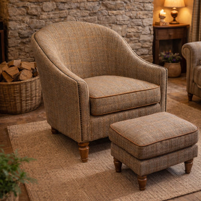 Vintage Sofa Company Alba Footstool in Harrington Tweed — lifestyle setting