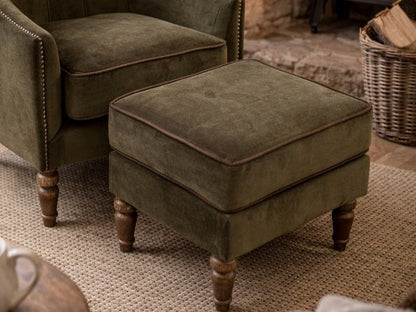 Vintage Sofa Company Alba Footstool in Verona Seaweed with Piping — detail view
