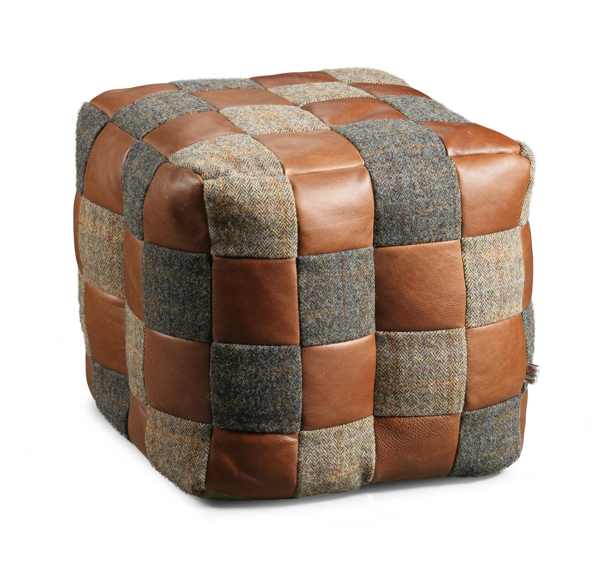 Vintage Sofa Company Bean Bag Harris Tweed & Brown Leather Patchwork — studio product view