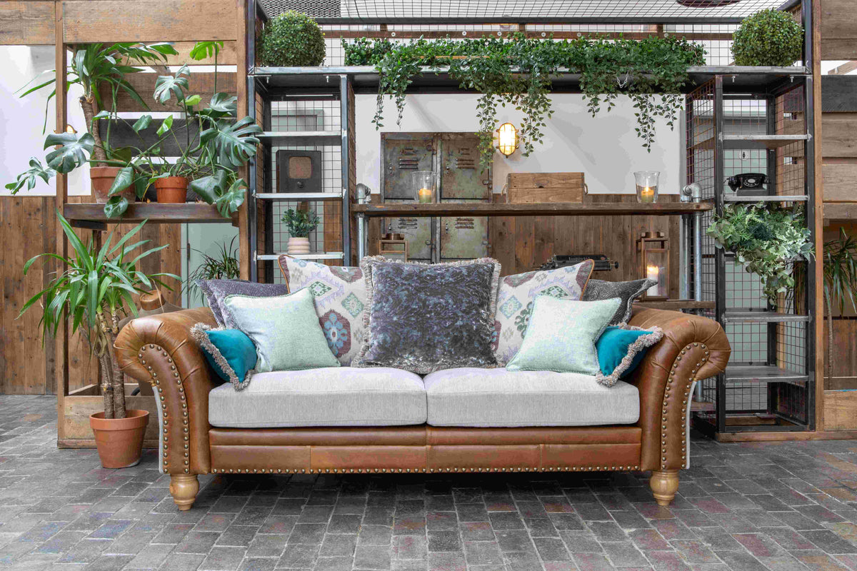 Vintage Sofa Company Brompton 3 Seater Sofa Grey Fabrics and Leather — lifestyle setting
