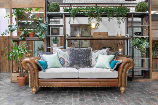 Vintage Sofa Company Brompton 3 Seater Sofa Grey Fabrics and Leather — lifestyle setting