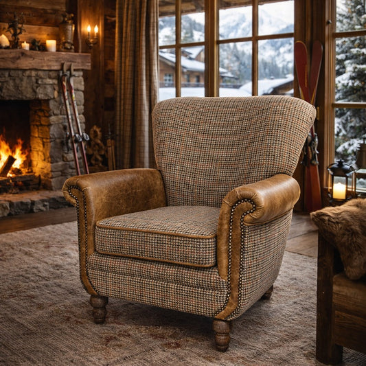Vintage Sofa Company Damson Chair in Houndstooth Bracken Gotham Design — lifestyle setting
