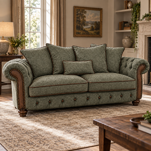 Vintage Sofa Company Elford 3 Seater Sofa All Over Verona Seaweed — lifestyle setting