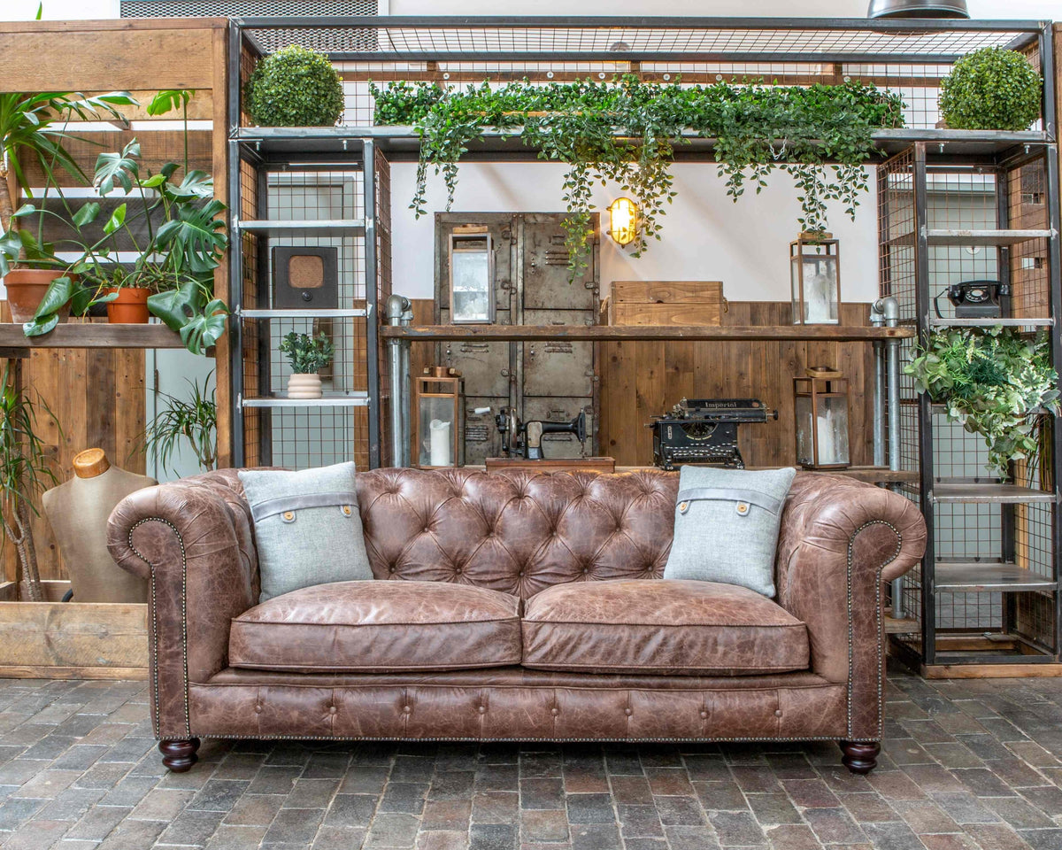 Vintage Sofa Company Gotti Club 3 Seater Espresso Leather — lifestyle setting
