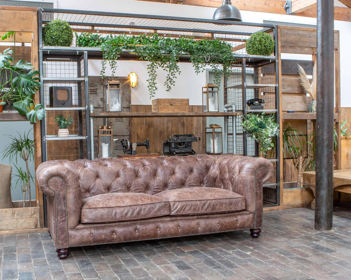 Vintage Sofa Company Gotti Club 3 Seater Espresso Leather — lifestyle setting