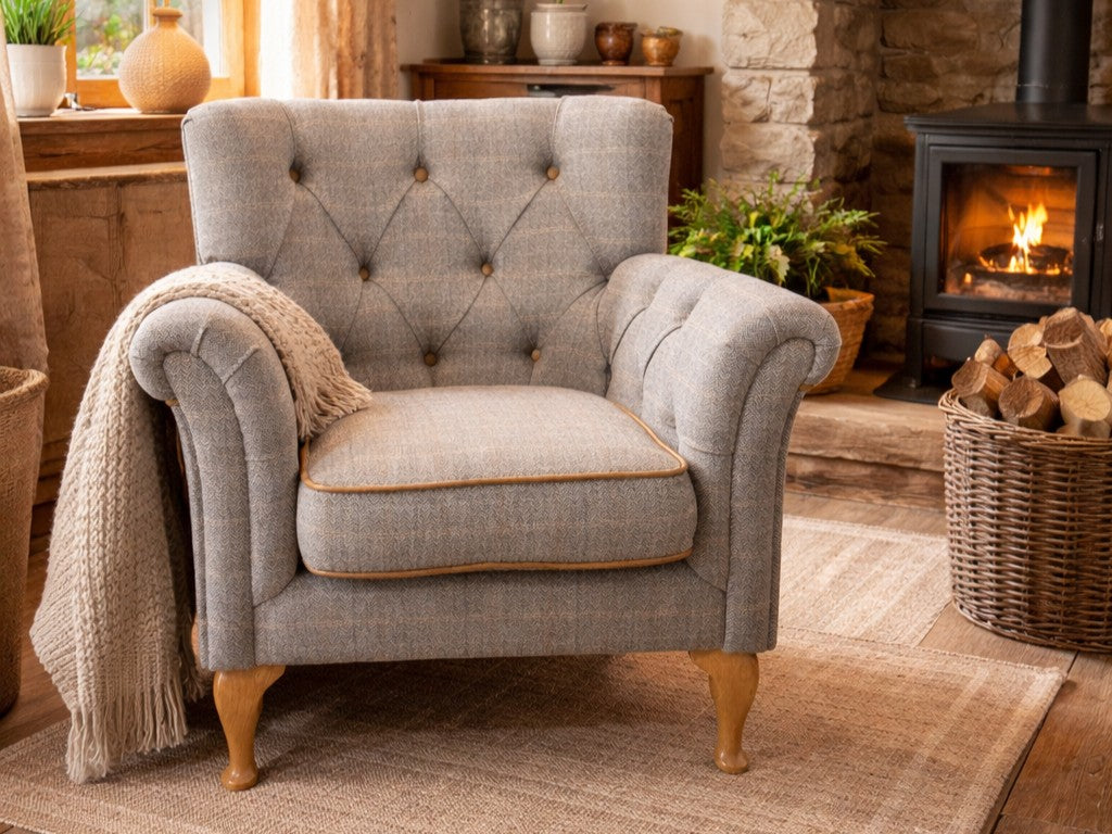 Vintage Sofa Company Padley Chair in Harrington Tweed — lifestyle setting