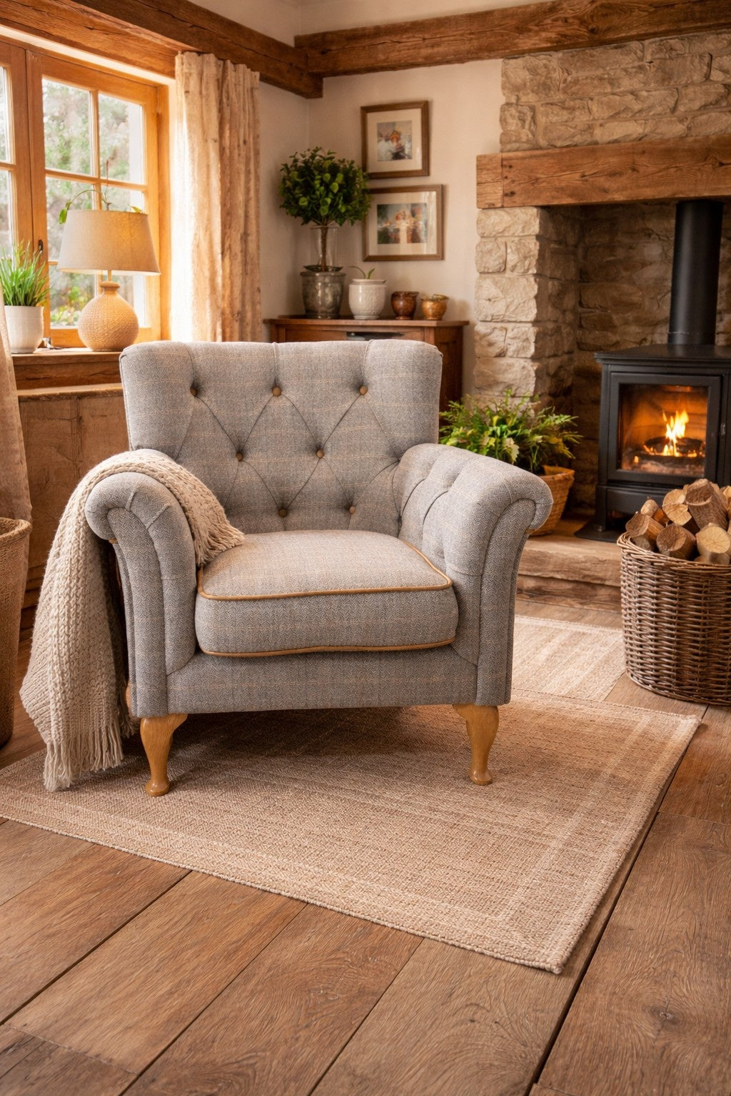 Vintage Sofa Company Padley Chair in Harrington Tweed — lifestyle setting