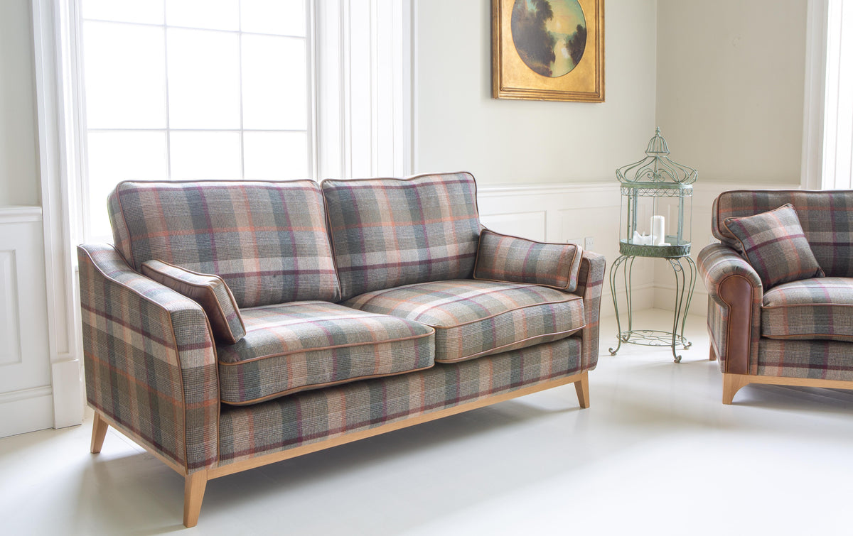 Vintage Sofa Company Whitwell 2 seater Sofa Malham Green Wool & Tan Leather — lifestyle setting