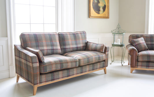 Vintage Sofa Company Whitwell 2 seater Sofa Malham Green Wool & Tan Leather — lifestyle setting