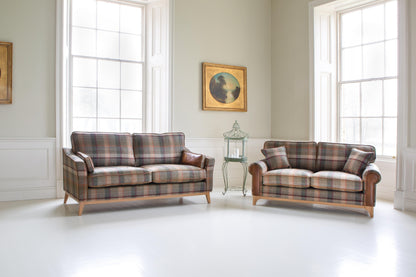 Vintage Sofa Company Whitwell 2 seater Sofa Malham Green Wool & Tan Leather — lifestyle setting
