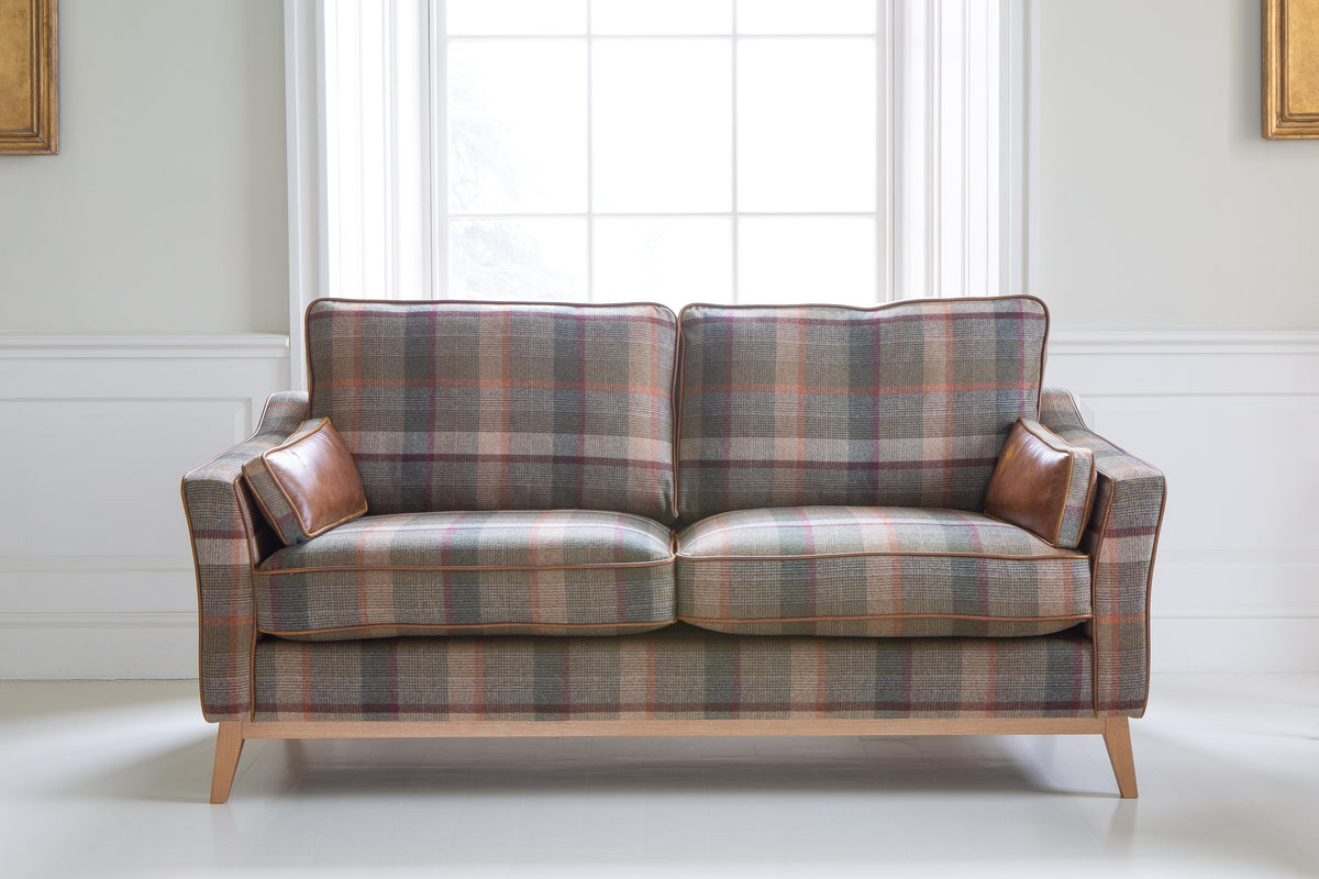 Vintage Sofa Company Whitwell 3 seater Sofa in Malham Green Wool & Tan Leather — lifestyle setting