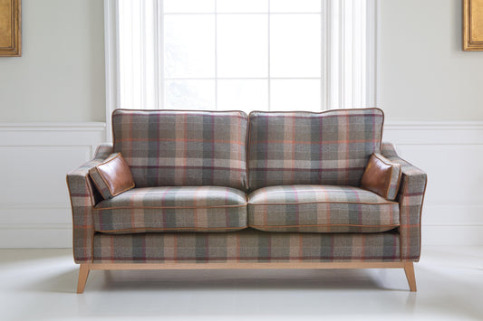Vintage Sofa Company Whitwell 3 seater Sofa in Malham Green Wool & Tan Leather — lifestyle setting