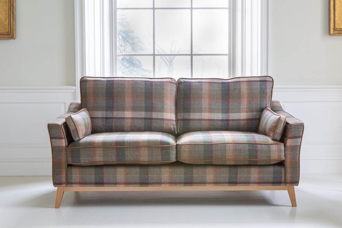 Vintage Sofa Company Whitwell 3 seater Sofa in Malham Green Wool & Tan Leather — lifestyle setting