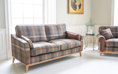 Vintage Sofa Company Whitwell 3 seater Sofa in Malham Green Wool & Tan Leather — lifestyle setting