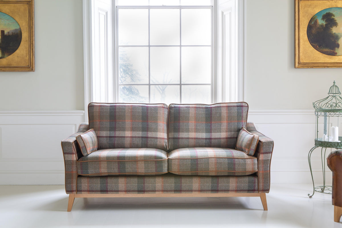 Vintage Sofa Company Whitwell 3 seater Sofa in Malham Green Wool & Tan Leather — lifestyle setting