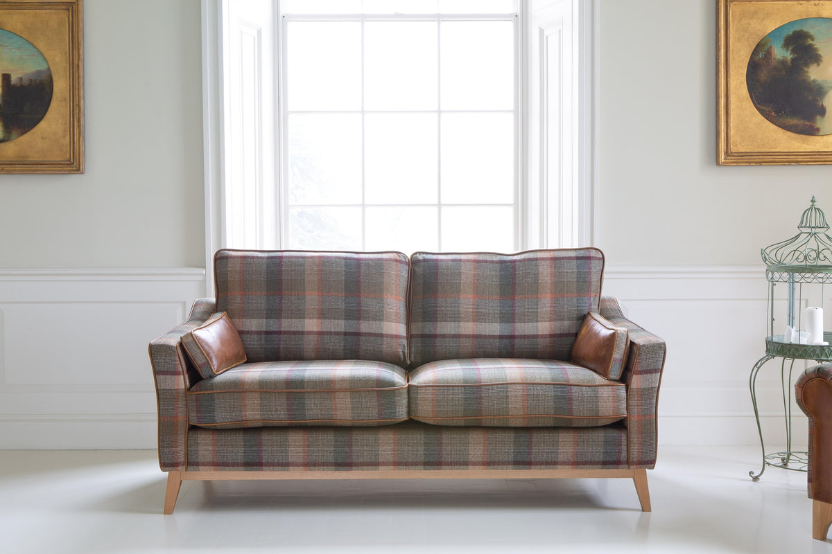 Vintage Sofa Company Whitwell 3 seater Sofa in Malham Green Wool & Tan Leather — lifestyle setting