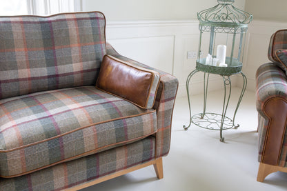 Vintage Sofa Company Whitwell 3 seater Sofa in Malham Green Wool & Tan Leather — detail view