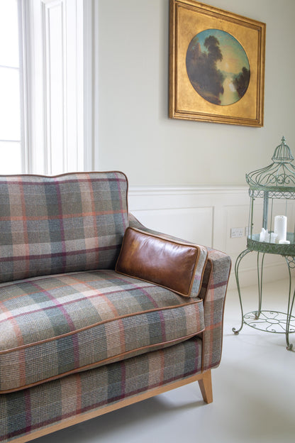Vintage Sofa Company Whitwell 3 seater Sofa in Malham Green Wool & Tan Leather — detail view