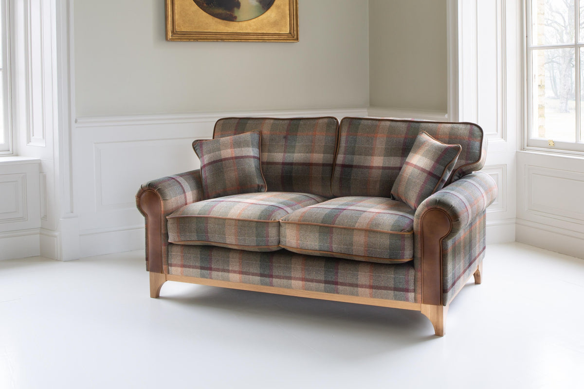 Vintage Sofa Company Winderwath 2 Seater Sofa - Malham Green wool + Tan Leather — lifestyle setting