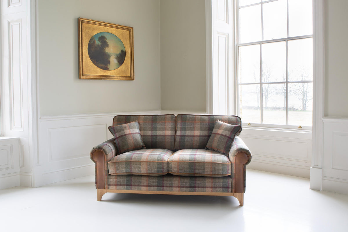 Vintage Sofa Company Winderwath 2 Seater Sofa - Malham Green wool + Tan Leather — lifestyle setting