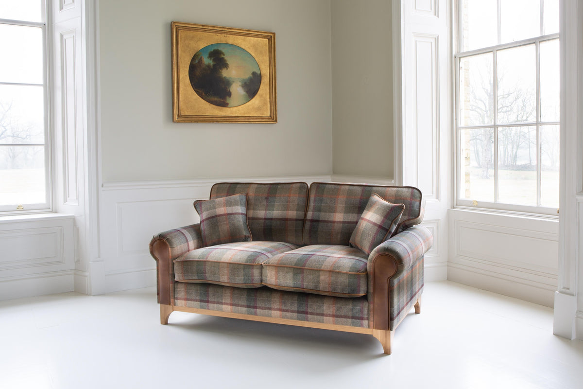 Vintage Sofa Company Winderwath 2 Seater Sofa - Malham Green wool + Tan Leather — lifestyle setting