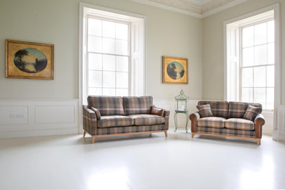 Vintage Sofa Company Winderwath 2 Seater Sofa - Malham Green wool + Tan Leather — lifestyle setting