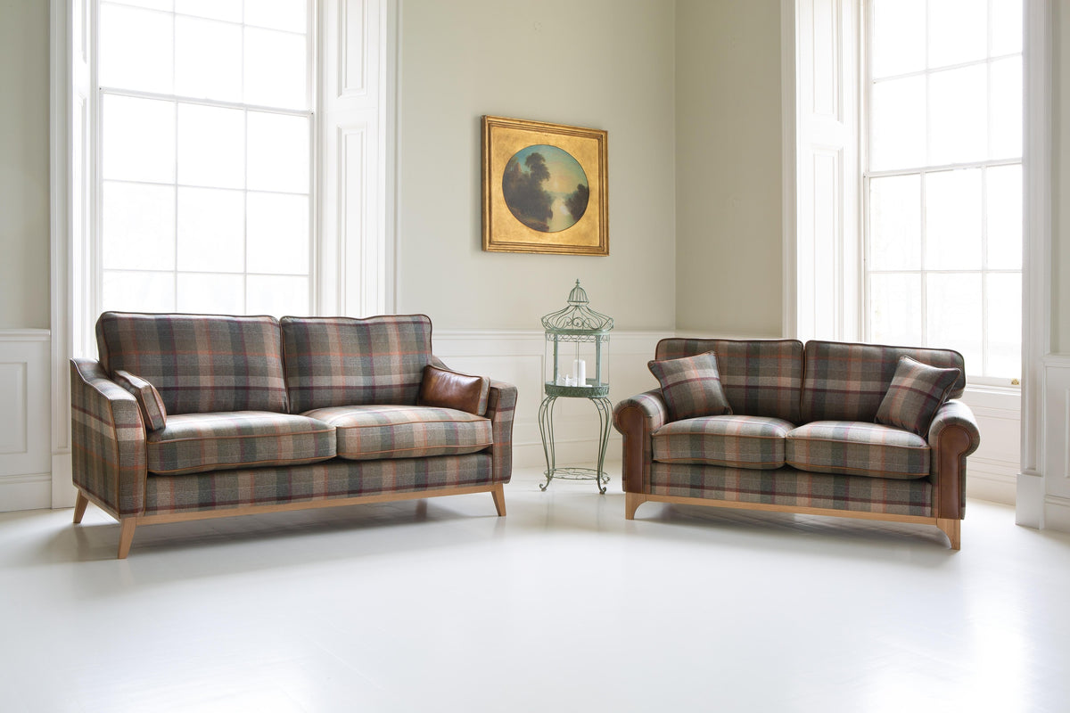 Vintage Sofa Company Winderwath 2 Seater Sofa - Malham Green wool + Tan Leather — lifestyle setting