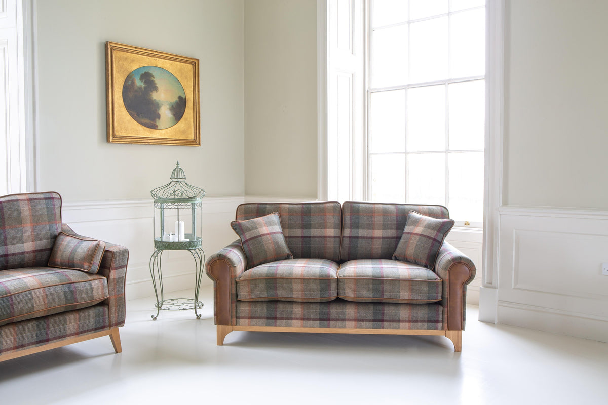 Vintage Sofa Company Winderwath 2 Seater Sofa - Malham Green wool + Tan Leather — lifestyle setting