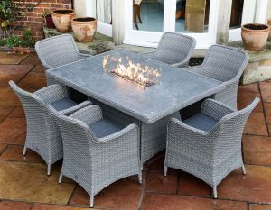 Supremo Catalan Six Seat Dining Set with Fire Pit Table | Shackletons