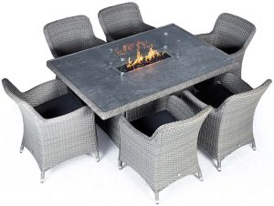 Supremo Catalan Six Seat Dining Set with Fire Pit Table | Shackletons