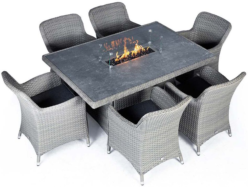 Supremo Catalan Six Seat Dining Set with Fire Pit Table