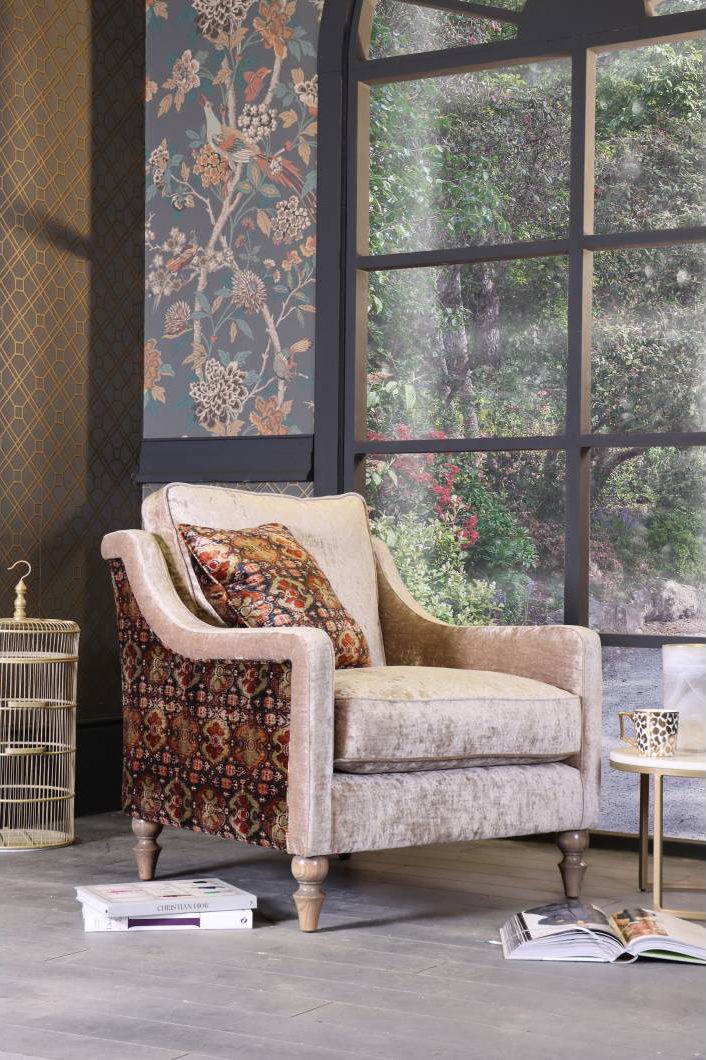 Spink Edgar Bardot Chair shown in Eternity Jasper and Petropolis Sienna | Shackletons