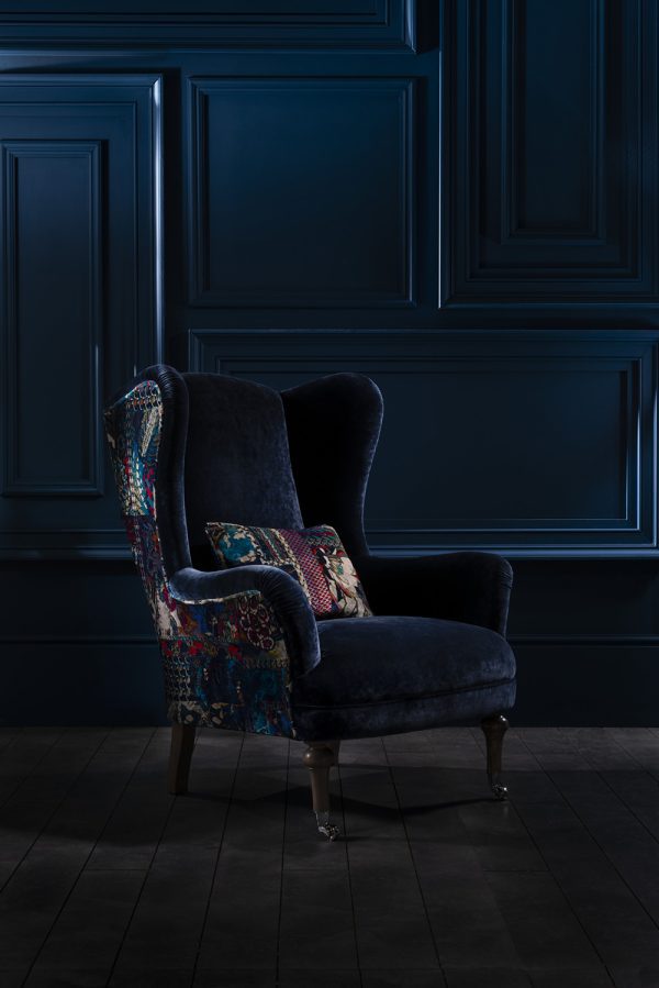 Spink  Edgar Crawford Wing Chair shown in Allure Azure and Royal Garden Sapphire | Shackletons