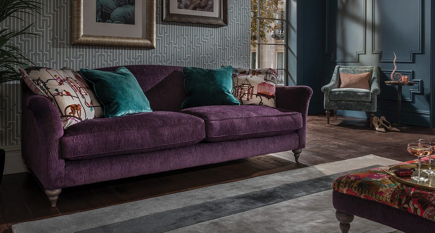 Spink & Edgar Lamour Grand Sofa shown in Kuba Amethyst