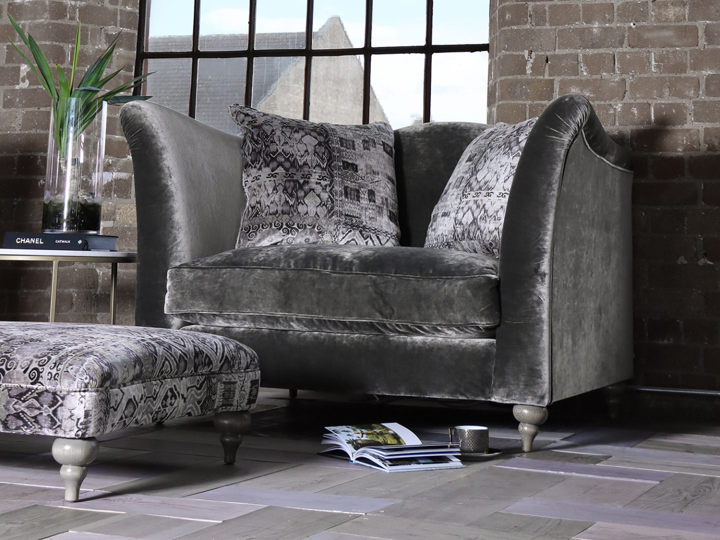 Spink & Edgar Monique Snuggler Sofa shown in Opium Moonstone