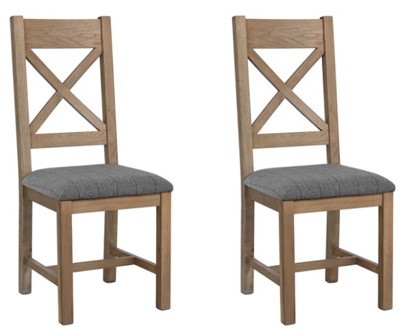 Pair of Kettle Interiors Parker Natural Cross Back Dining Chairs Grey Check | Shackletons