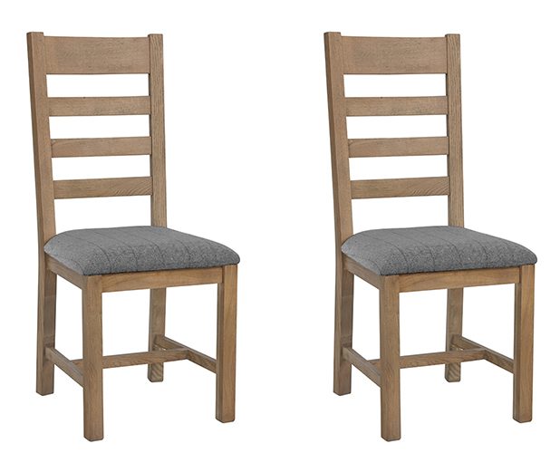 Pair of Kettle Interiors Parker Natural Slatted Dining Chairs Grey Check