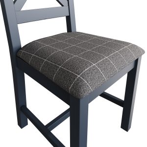 Pair of Kettle Interiors Parker Dining Blue Crossback Chairs with Fabric Seat in Check Grey | Shackletons